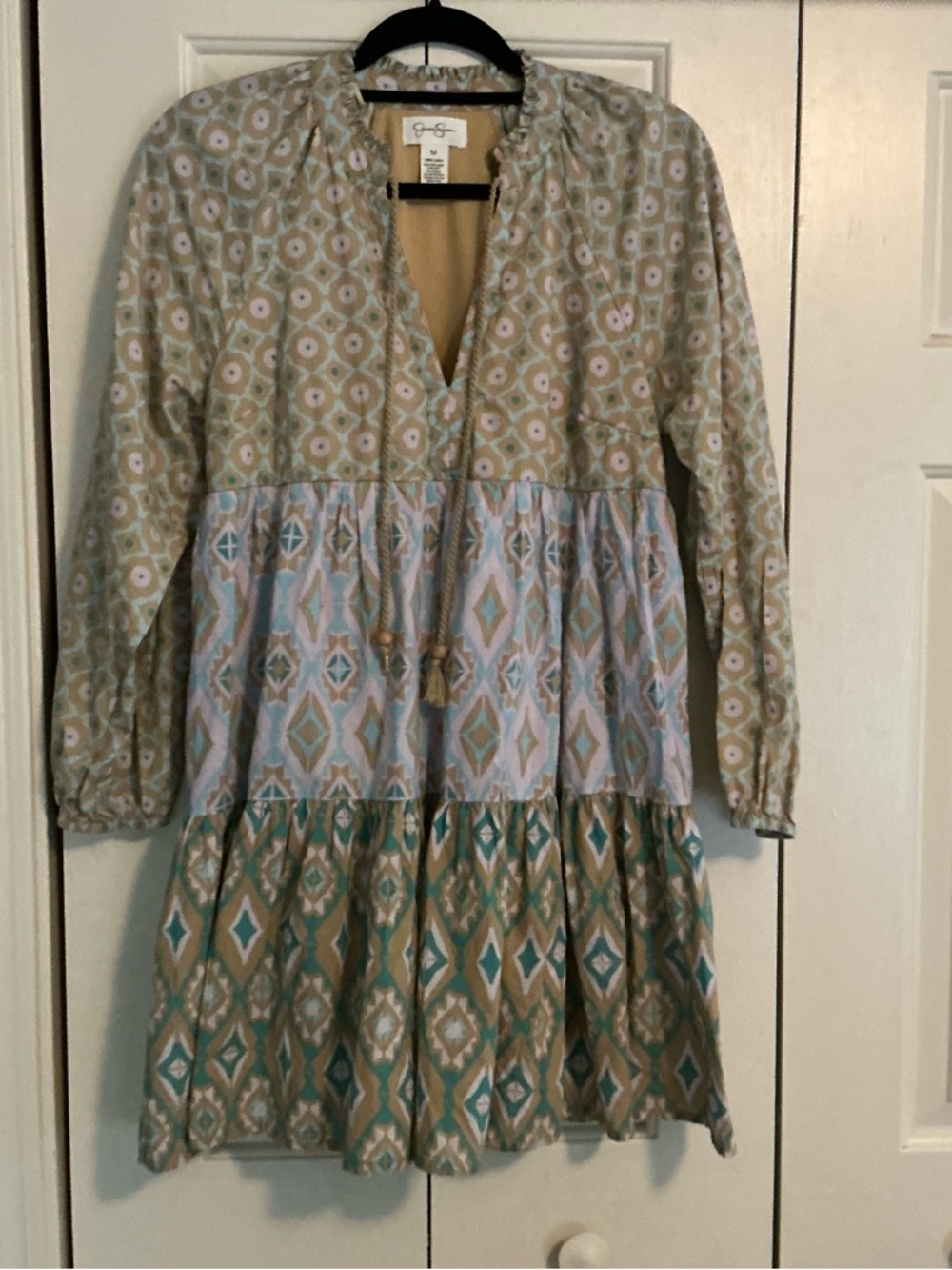 Jessica Simpson Girls' Tiered Boho Dress in Beige, Aqua, Pink